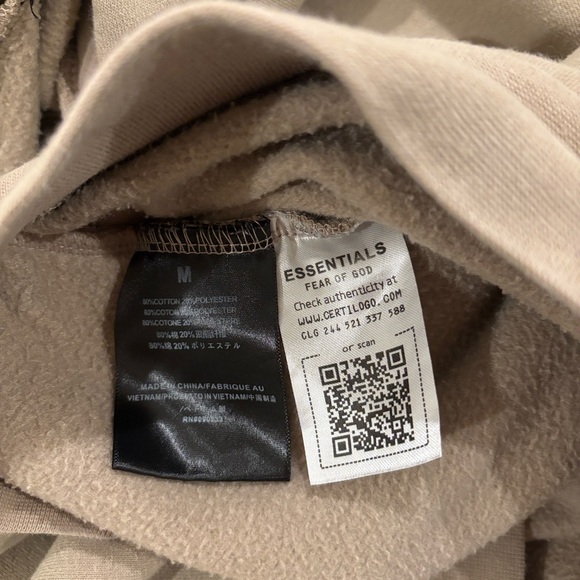 Fear of God Essentials Taupe Beige Logo Hooded Sweatshirt Hidden Pockets Size M - Picture 7 of 10